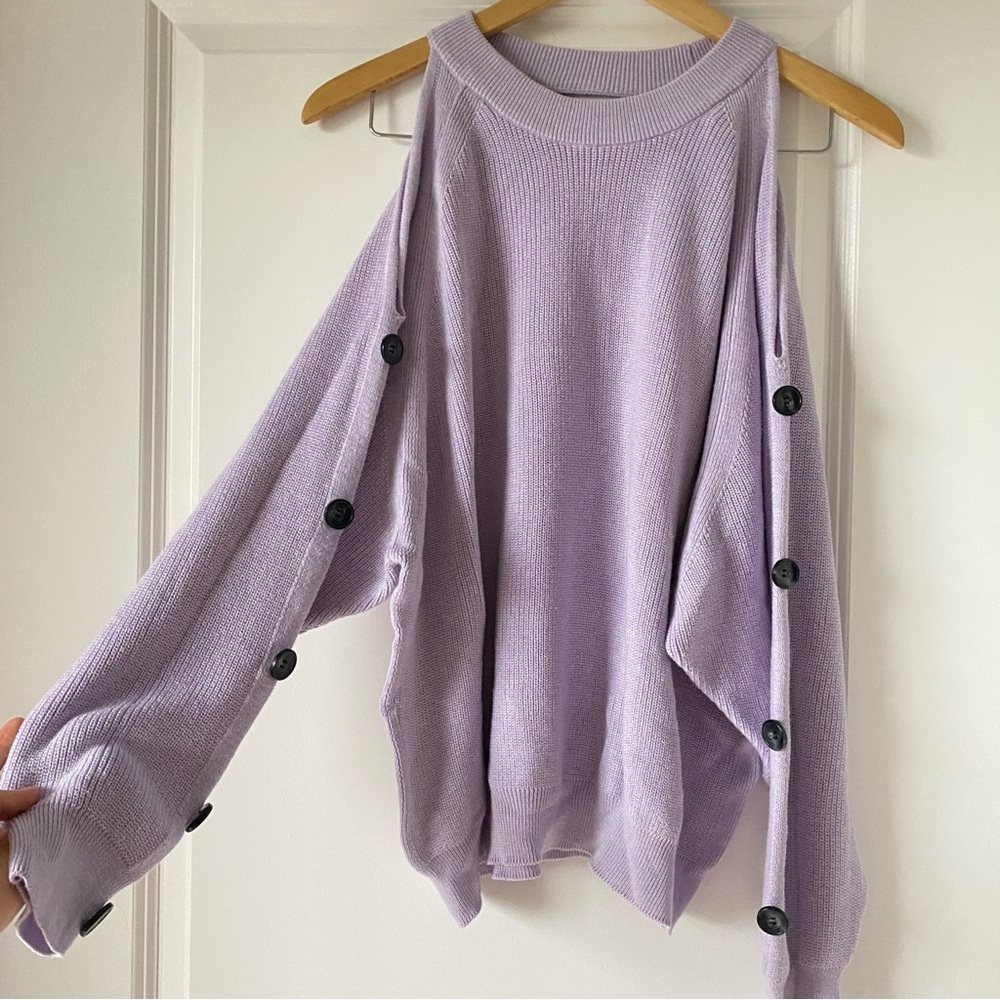 River Island Lilac Off-the-Shoulder Sweater with Button Accents